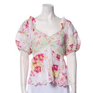 LoveShackFancyFloral Puff Sleeve Top